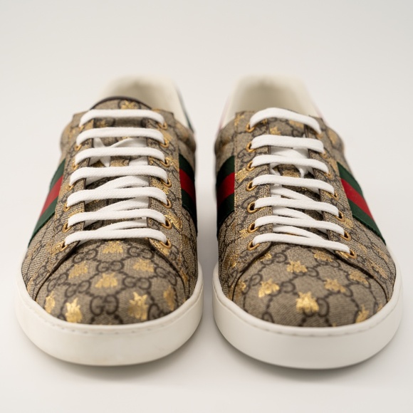 Size 11G 11.5 US Gucci Ace GG Supreme Bee Print Canvas Beige - Picture 2 of 12
